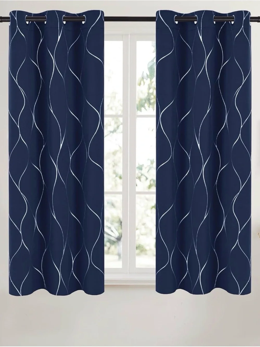 Navy Wave Pattern Grommet Curtains (4 panels) -